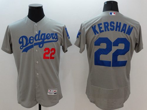 Dodgers #22 Clayton Kershaw Grey Flexbase Authentic Collection Stitched MLB Jersey - Click Image to Close